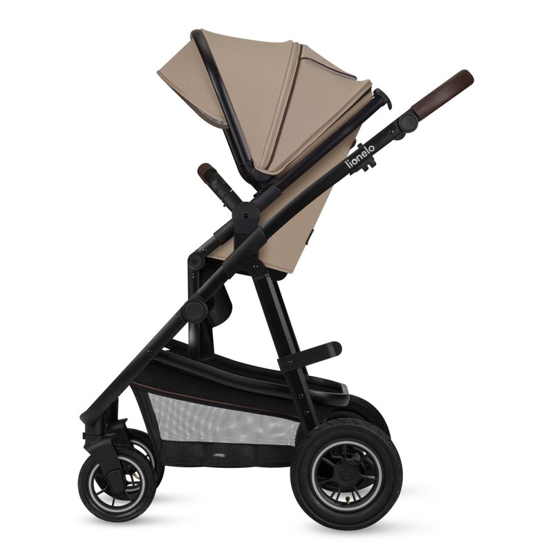 Carucior pentru copii Lionelo Amber Bej, 3 in 1, cadru aluminiu, cu landou intarit si salteluta moale, scoica auto testata ADAC, reversibil, accesorii, geanta parinti, pana la 22 kg, EN1888-1 - 4