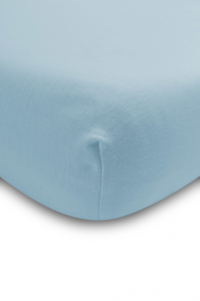 Cearsaf din bumbac Sensillo Jersey Deluxe Blue 120x60 cm cu elastic roata
