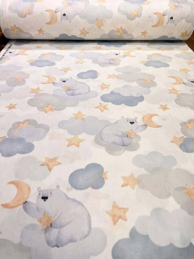 Cearsaf pentru pat copii Nichiduta Bear cloud blue 120x60 cm din bumbac cu banda elastica roata