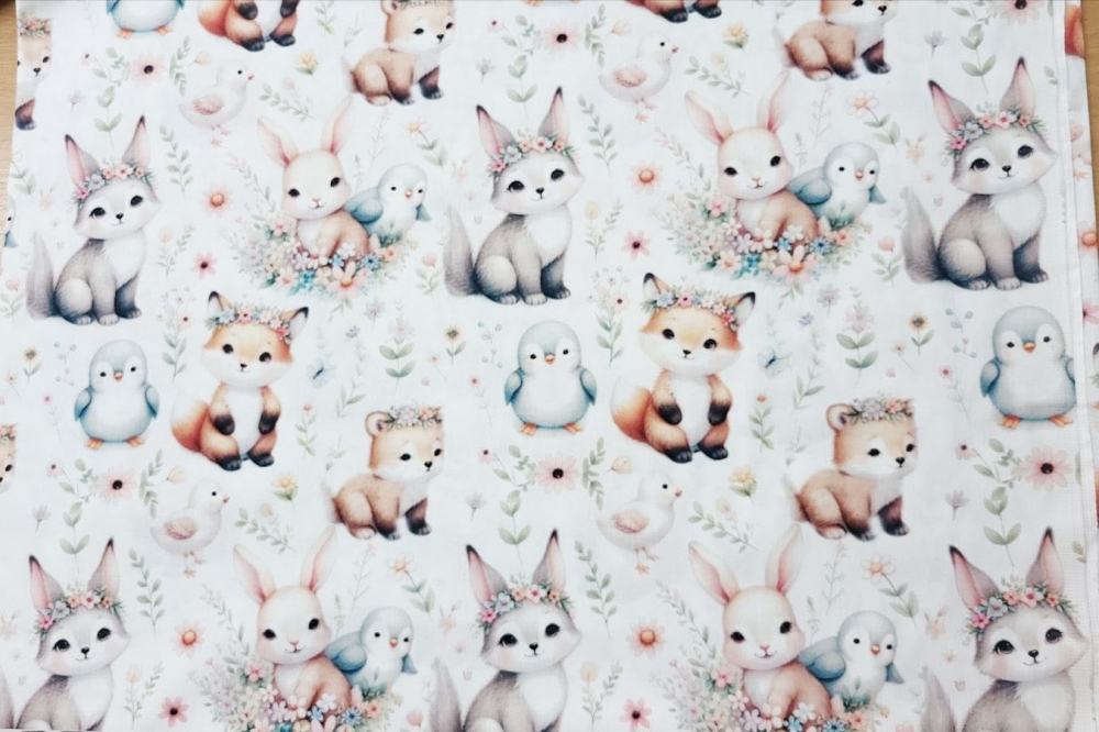 Cearsaf pentru pat copii Nichiduta Bunnies 120x60 cm din bumbac cu banda elastica roata