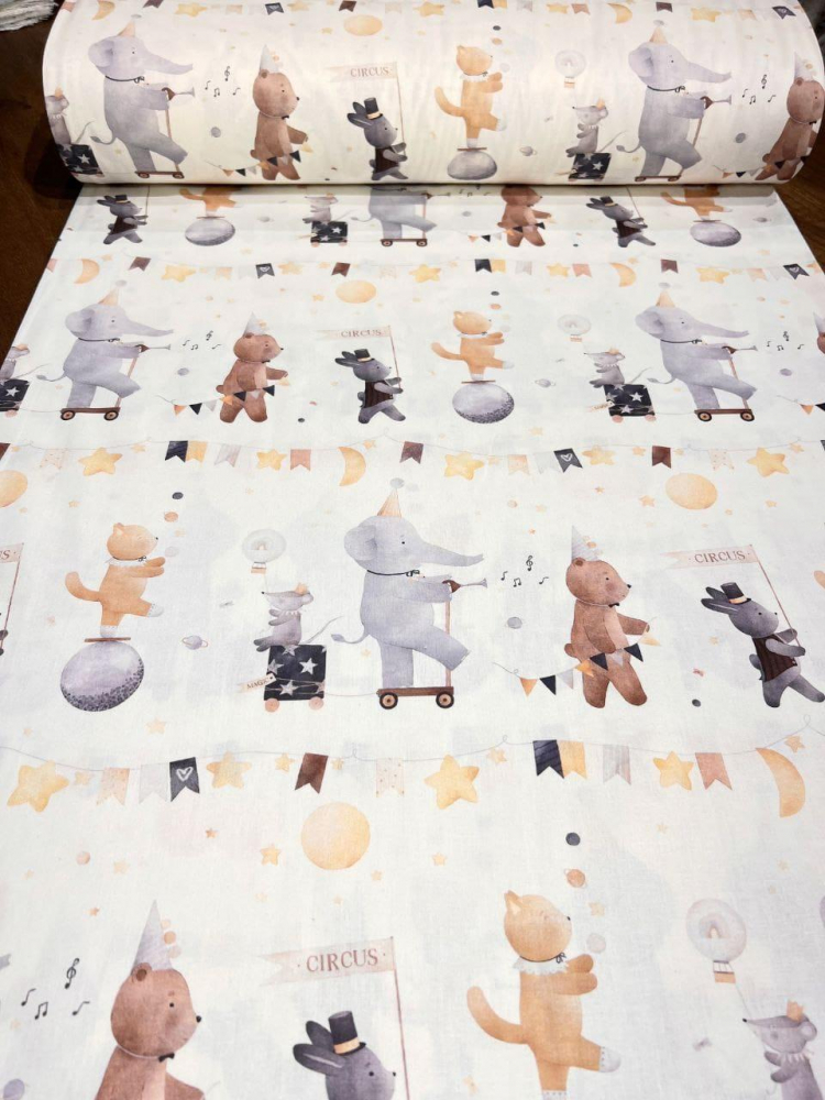 Cearsaf pentru pat copii Nichiduta Circus 120x60 cm din bumbac cu banda elastica roata