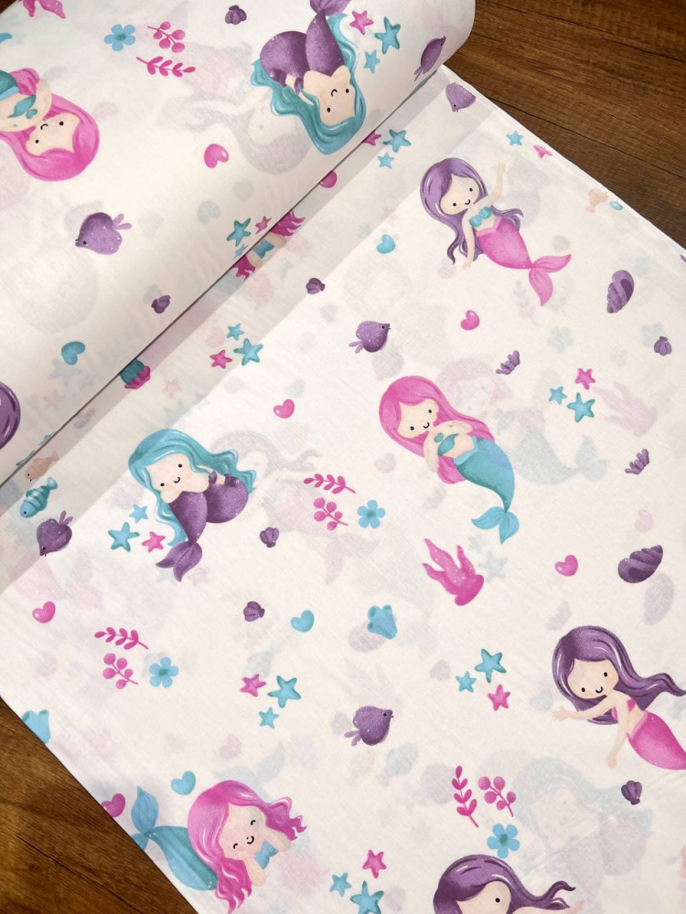 Cearsaf pentru pat copii Nichiduta Mermaids 120x60 cm din bumbac cu banda elastica roata