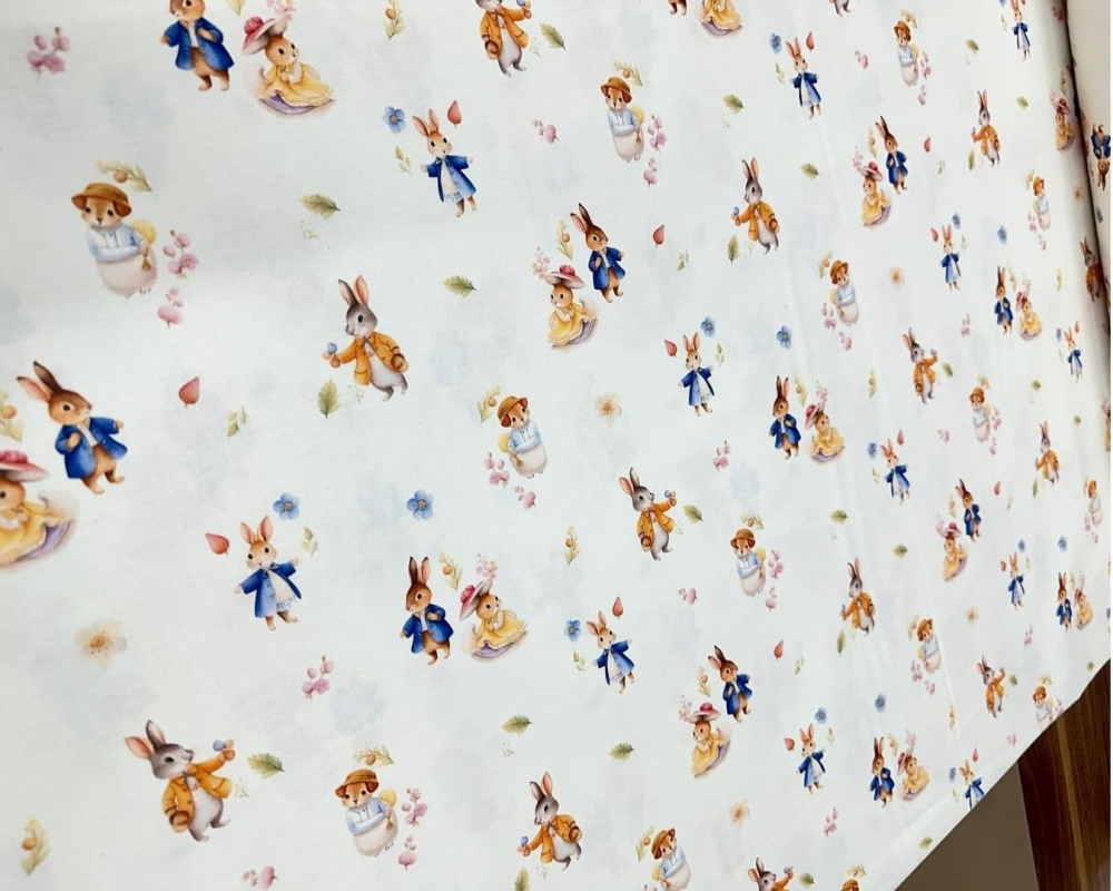 Cearsaf pentru pat copii Nichiduta Peter Rabbit 120x60 cm din bumbac cu banda elastica roata - 1