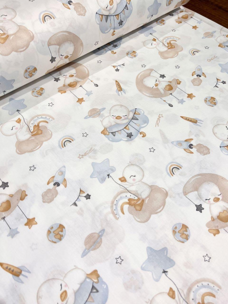 Cearsaf pentru pat copii Nichiduta Sleeping duck blue 120x60 cm din bumbac cu banda elastica roata