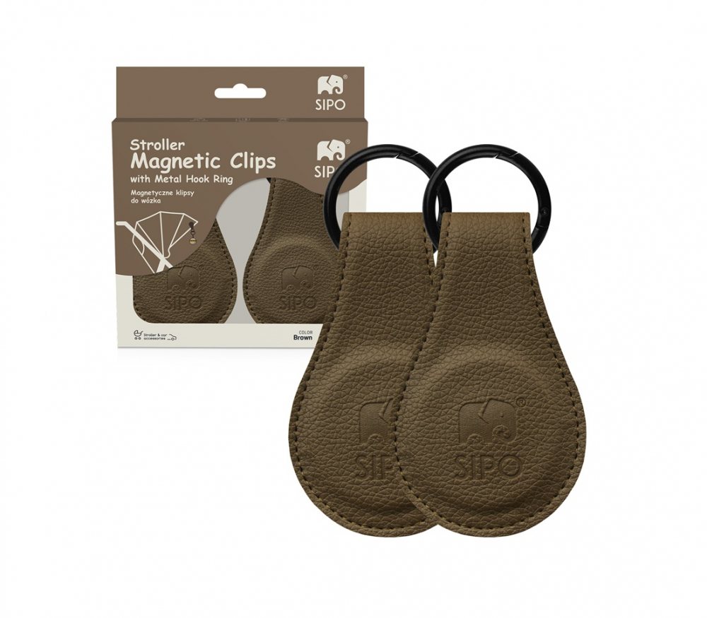 Set 2 clipsuri magnetice din piele ecologica maro pentru carucior - 3