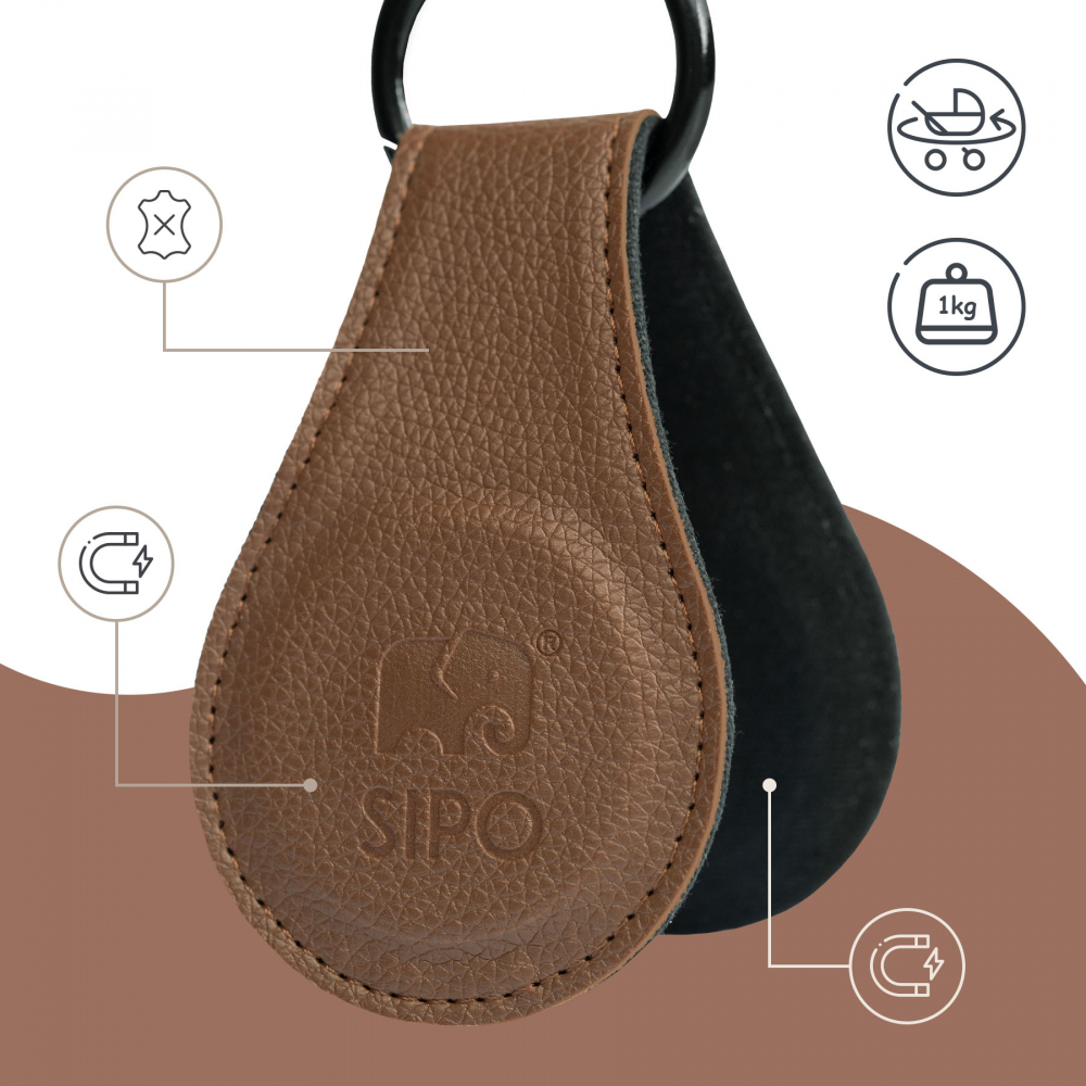Set 2 clipsuri magnetice din piele ecologica maro pentru carucior
