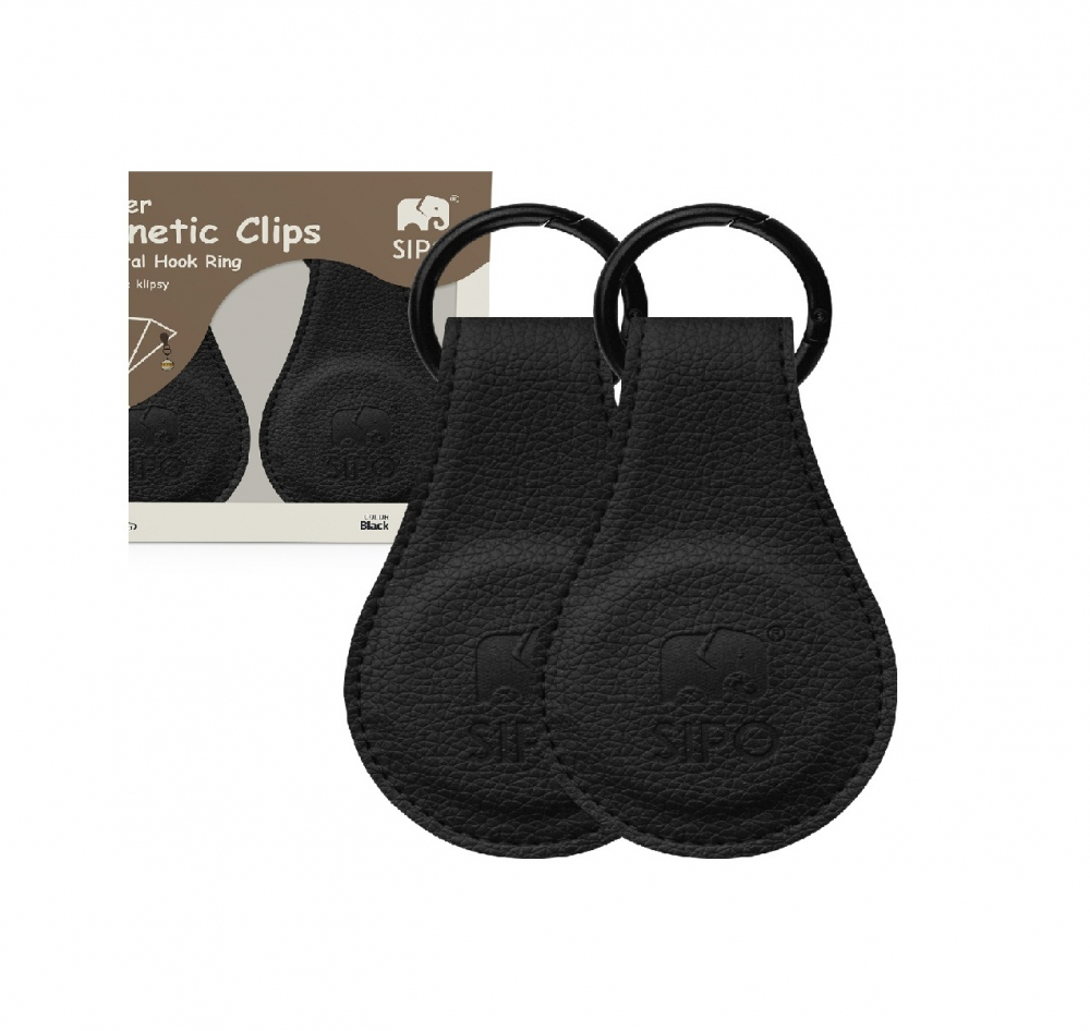 Set 2 clipsuri magnetice din piele ecologica neagra pentru carucior - 3