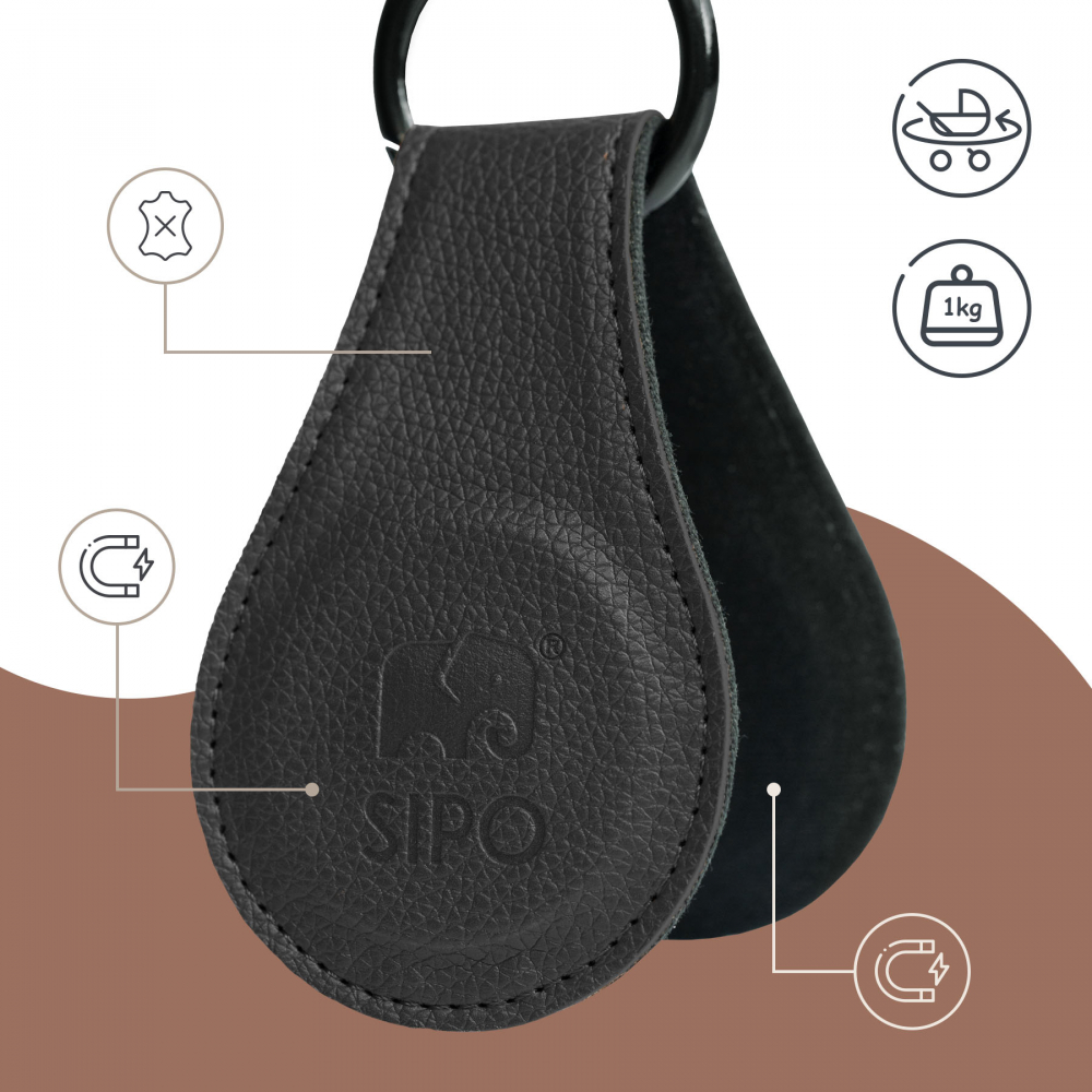 Set 2 clipsuri magnetice din piele ecologica neagra pentru carucior - 1