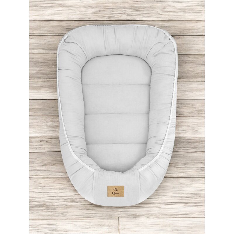 Cosulet pentru bebelusi Qmini Gray Baby Nest 55x75 cm, husa din muselina dubla