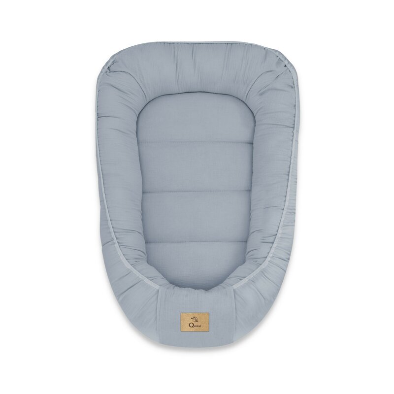 Cosulet pentru bebelusi Qmini Jeans Baby Nest 55x75 cm, husa din muselina dubla - 1
