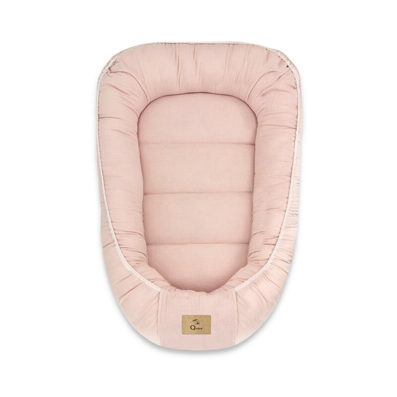 Cosulet pentru bebelusi Qmini Powder Pink Baby Nest 55x75 cm, husa din muselina dubla - 1