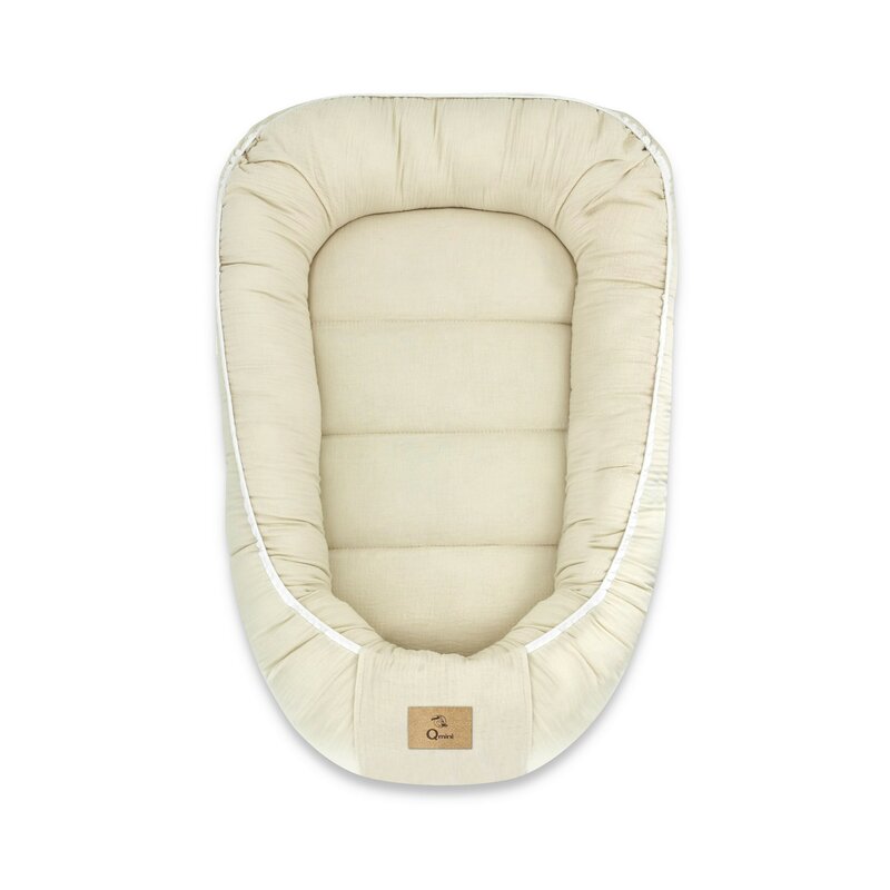 Cosulet pentru bebelusi Qmini Warm beige Baby Nest 55x75 cm, husa din muselina dubla - 1