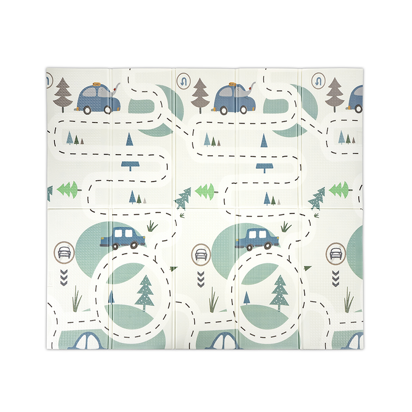 Covoras de joaca termic pentru copii Funny City Stars din spuma XPE, design cu doua fete, pliabil, 180x200 cm