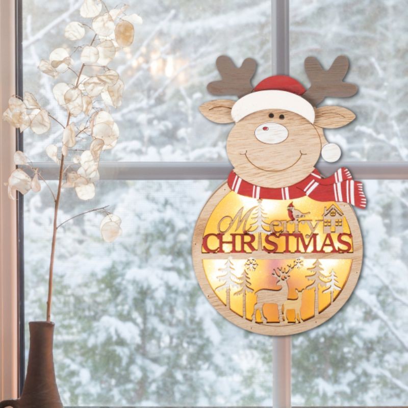 Decoratiune ren, lemn iluminat led, temporizator, inaltime 21 cm, fixare fereastra sau usa