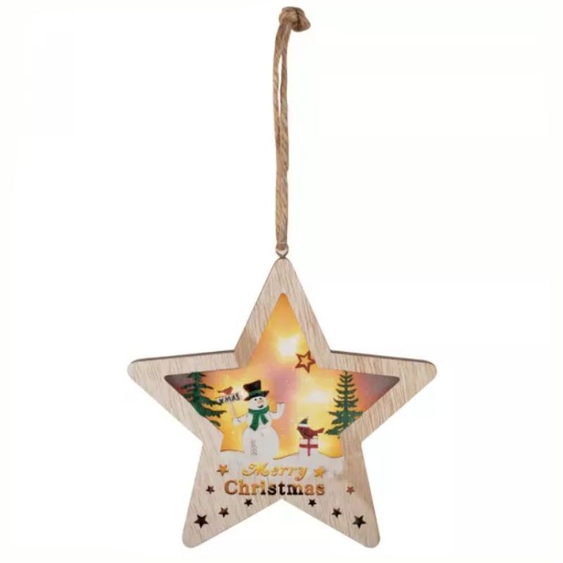 Decoratiune stea iluminata led, pentru usa sau geam, temporizator, lemn, 17 cm - 2