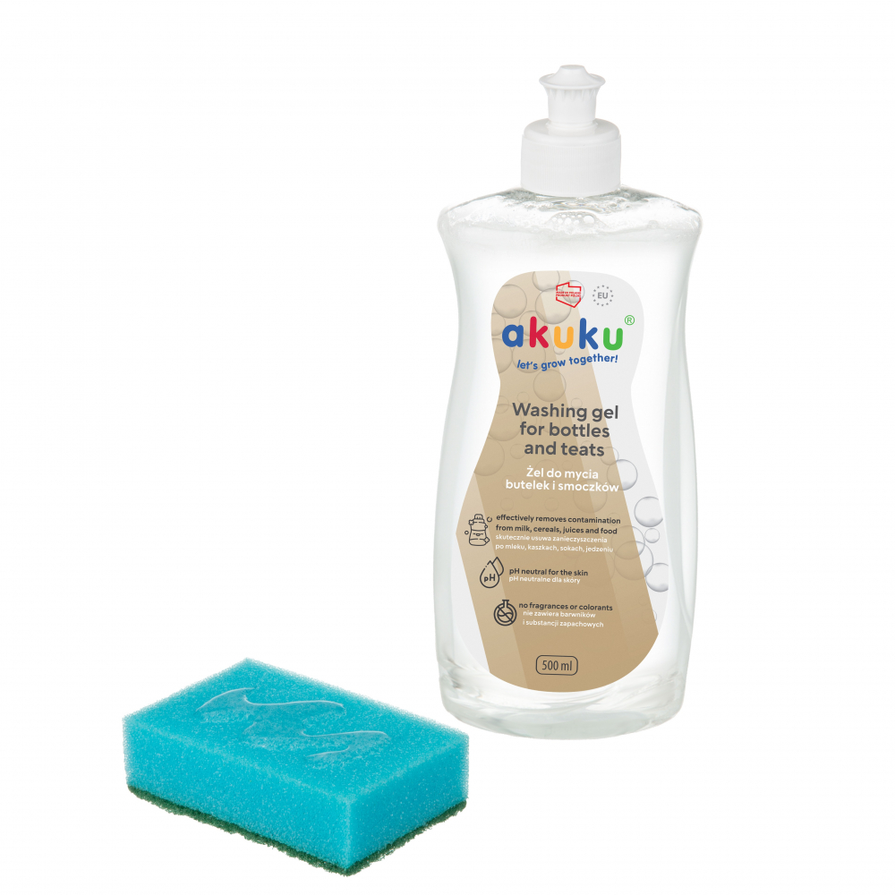 Detergent gel pentru biberoane,tetine si jucarii Akuku 500 ml,ph neutru,hipoalergenic,fara parfum,97 ingrediente naturale - 1 | YEO