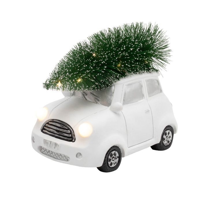 Figurina ceramica ornamentala, masina cu brad, iluminata led - 2