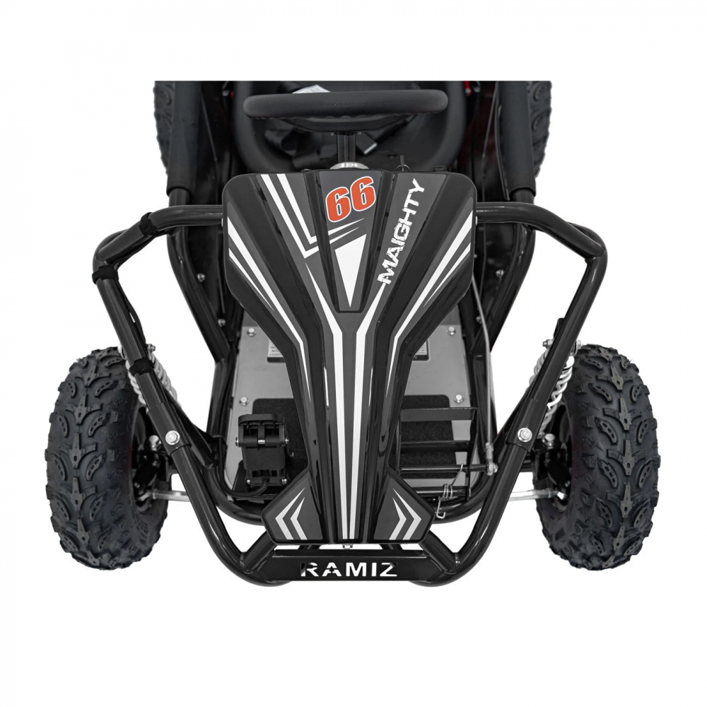 Kart electric pentru copii Gokart Maighty Black, putere 1000W48V, baterie 48V12Ah, vitexa maxima 30 kmh, scaun reglabil, frane hidraulice cu disc, amortizoare, anvelope gonflabile cu suspensii si scaun reglabil - 2