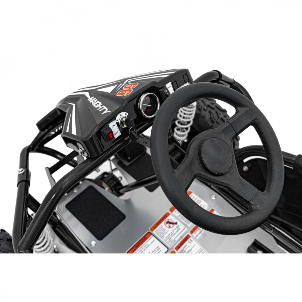 Kart electric pentru copii Gokart Maighty Black, putere 1000W48V, baterie 48V12Ah, vitexa maxima 30 kmh, scaun reglabil, frane hidraulice cu disc, amortizoare, anvelope gonflabile cu suspensii si scaun reglabil - 9