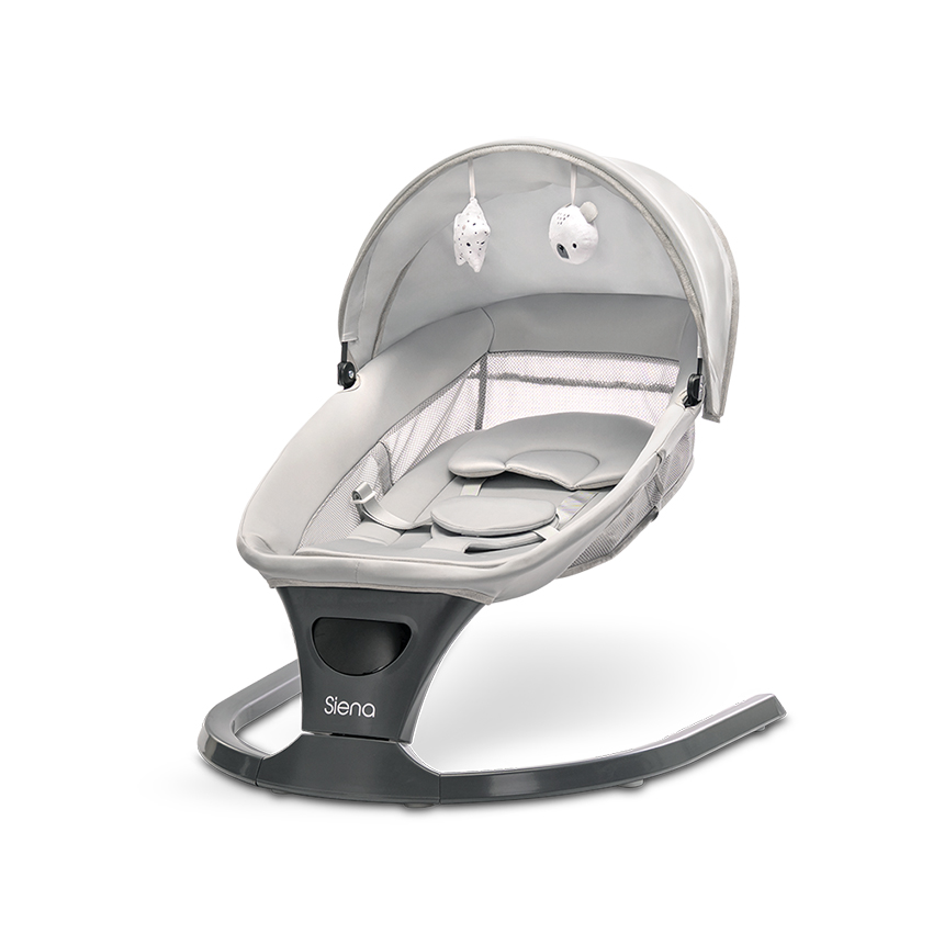 Leagan electric Siena Light Grey 0-12 luni, 5 viteze de leganare, senzor inteligent de miscare, telecomanda, panou muzical