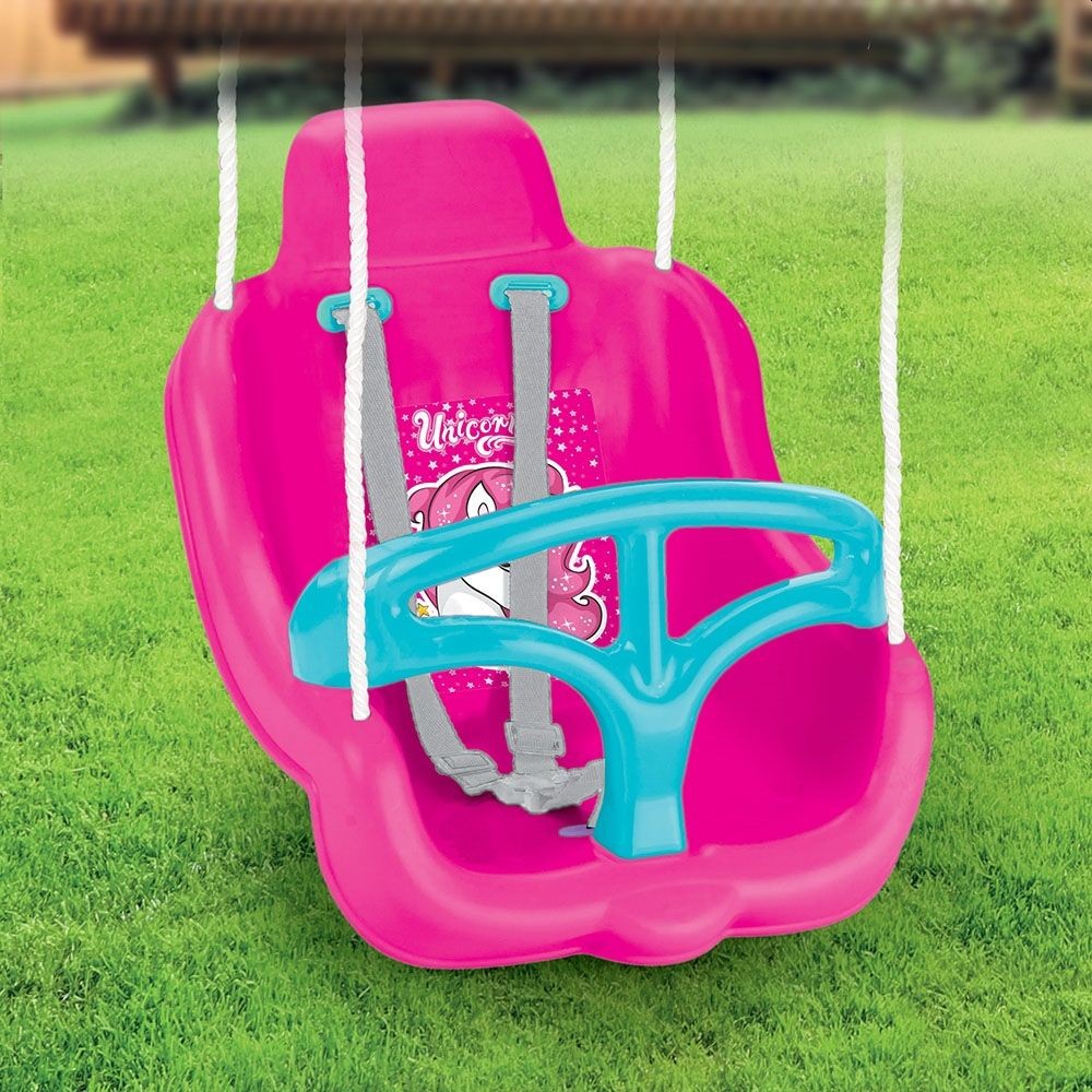Leagan unicorn cu spatar inalt Dolu Roz pentru fetite, opritor picioare, centura siguranta, maxim 35 kg - 2 | YEO