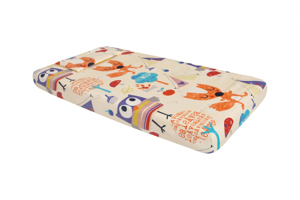 Lenjerie pentru patut 120x60 cm SomnArt Bufnite Mari din bumbac cu 3 piese