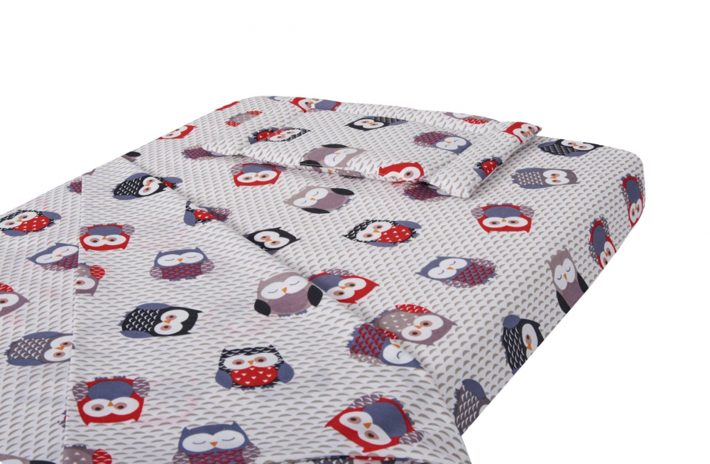 Lenjerie pentru patut 120x60 cm SomnArt Bufnite Mici din bumbac cu 3 piese - 2