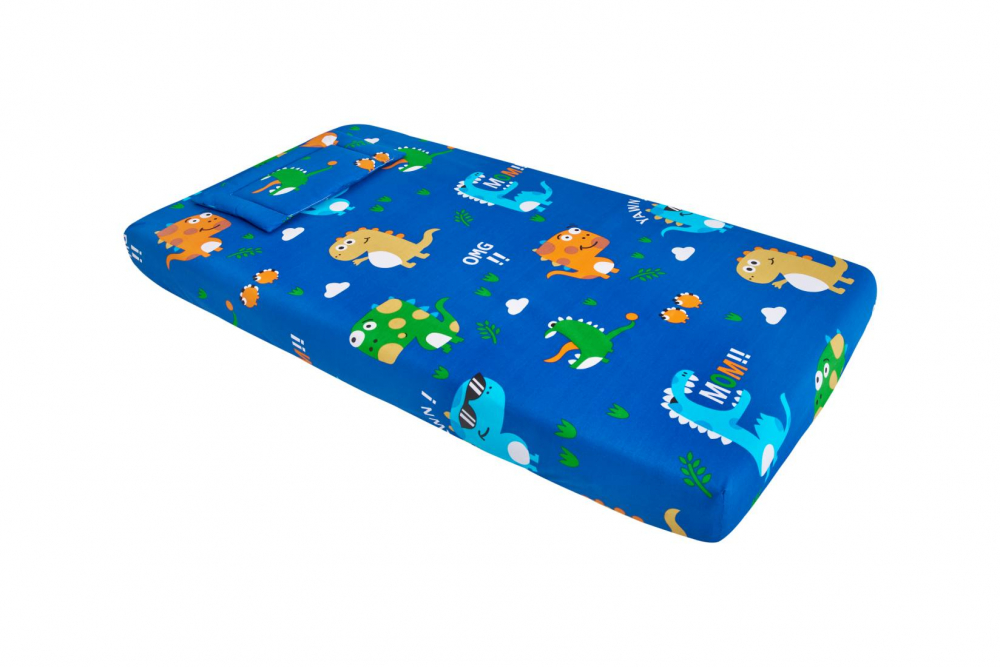 Lenjerie pentru patut 120x60 cm SomnArt Dinozauri din bumbac cu 3 piese