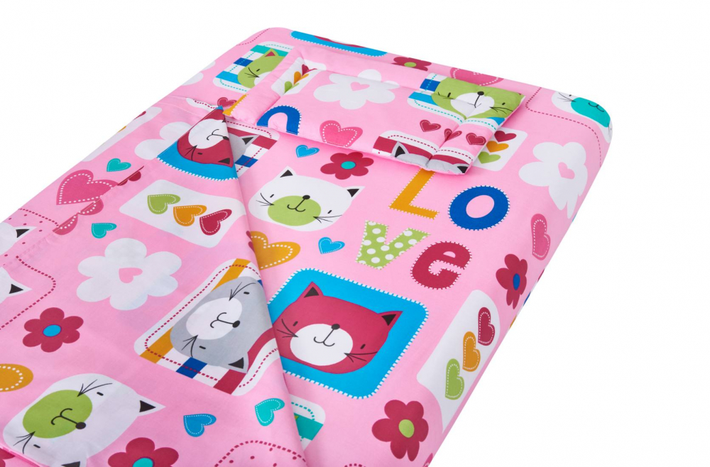 Lenjerie pentru patut 120x60 cm SomnArt Pisicute din bumbac cu 3 piese - 2