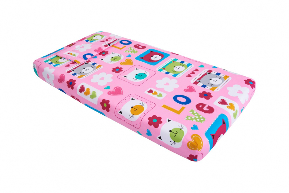 Lenjerie pentru patut 120x60 cm SomnArt Pisicute din bumbac cu 3 piese