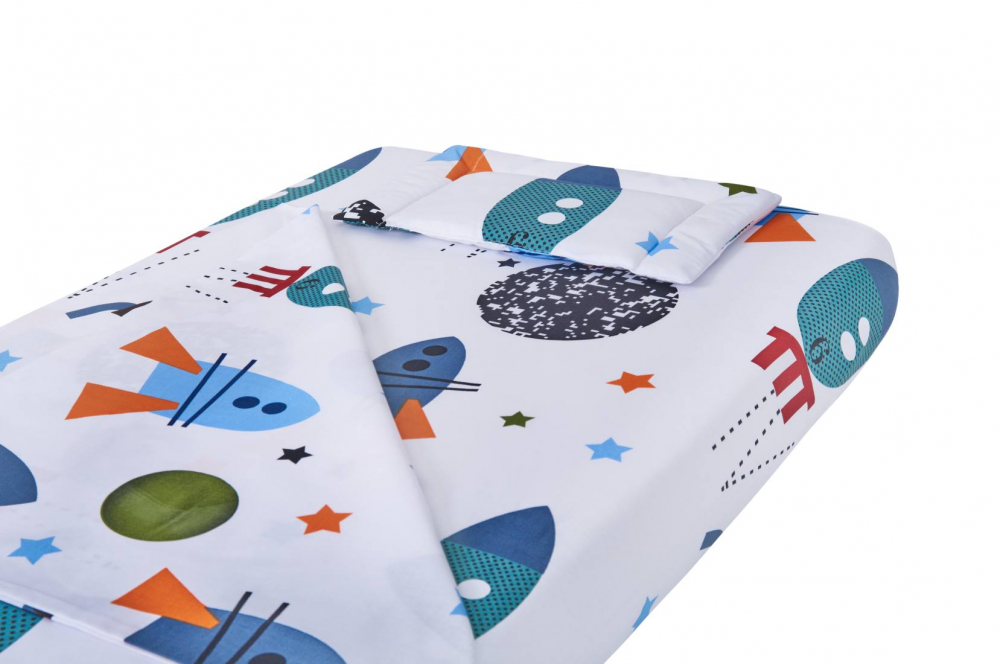 Lenjerie pentru patut 120x60 cm SomnArt Rachete din bumbac cu 3 piese - 2