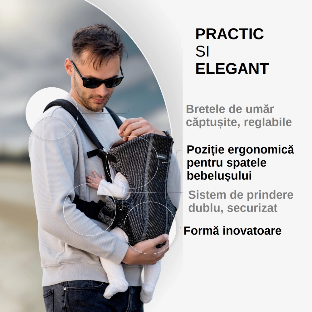 Marsupiu ergonomic pentru bebelusi KikkaBoo Gwen Fly tricot DeLux Roz de la 3luni,3 pozitii de transport, baveta moale detasabila, bretele reglabile cu mecanism de blocare transversala - 3 | YEO