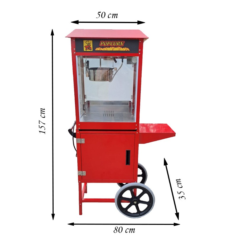 Masina pentru popcorn, 1600w, vas teflon 100 g, 200-230 grade celsius, roti deplasare
