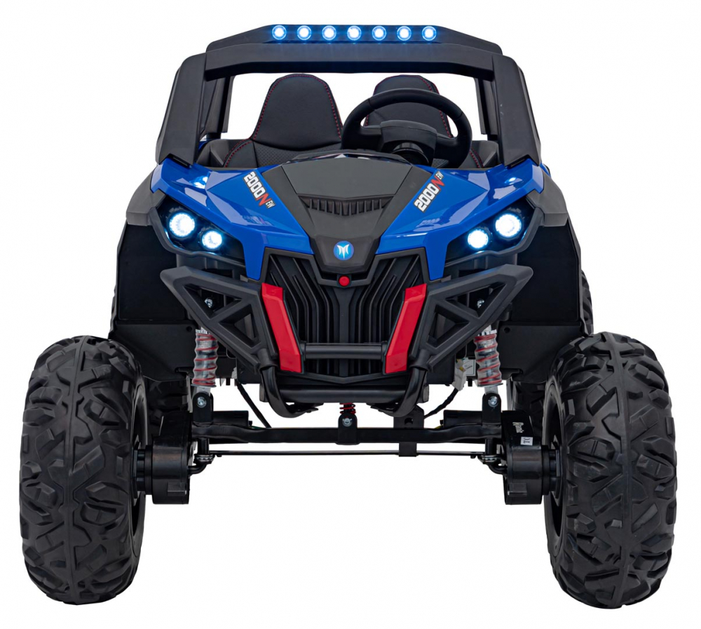 Masinuta electrica de teren 4x4 pentru copii UTV-MX 2000N blue, motor 4 x 75W, baterie 2 x 12V7Ah, telecomanda 2,4 GHz cu 3 viteze, panou audio integrat, roti eva