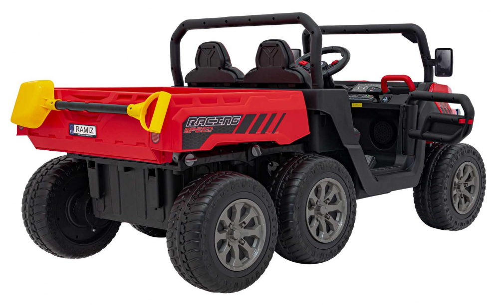Camion electric pentru copii Farmer Truck Speed 900 Red, 4 motoare x 45W, baterie 12V10AH, slow start, panou audio mp3, roti spuma eva, cu bena basculanta si lopata inclusa - 1
