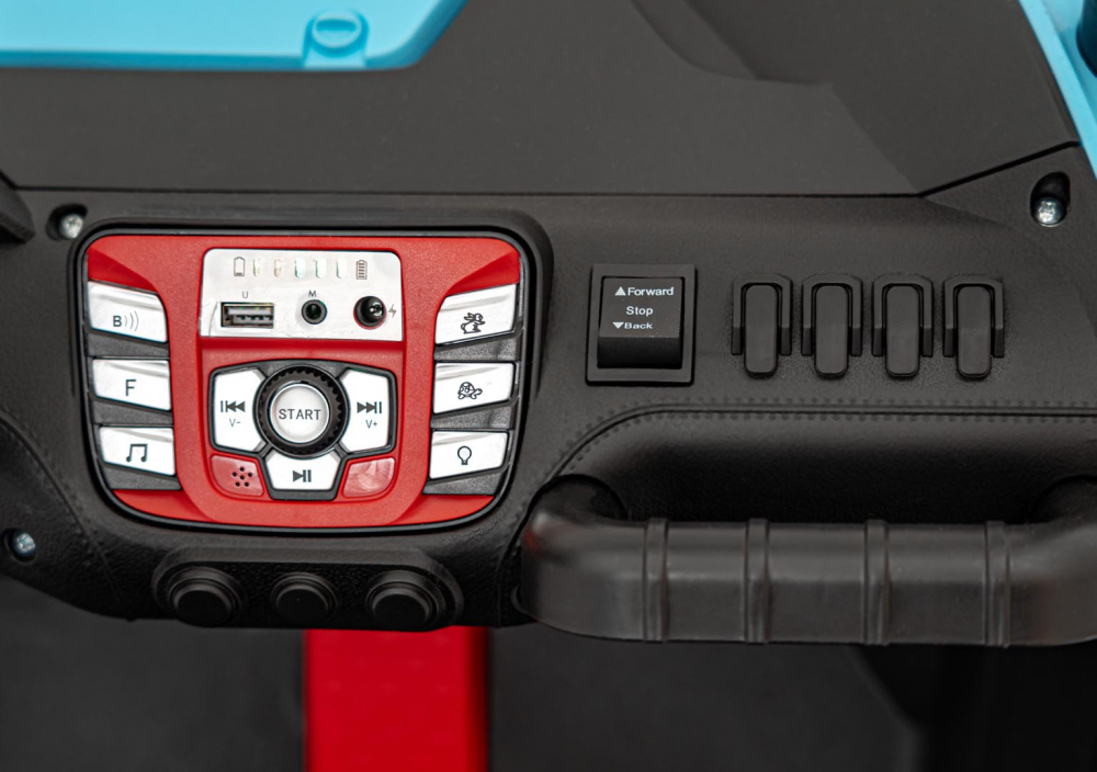 Masinuta electrica pentru copii Buggy Faster Blue, tractiune integrala 4x4, motor 2 x 150W, baterie 24V10Ah, telecomanda 2.4 GHz, 3 viteze, panou audio integrat, amortizoare - 7