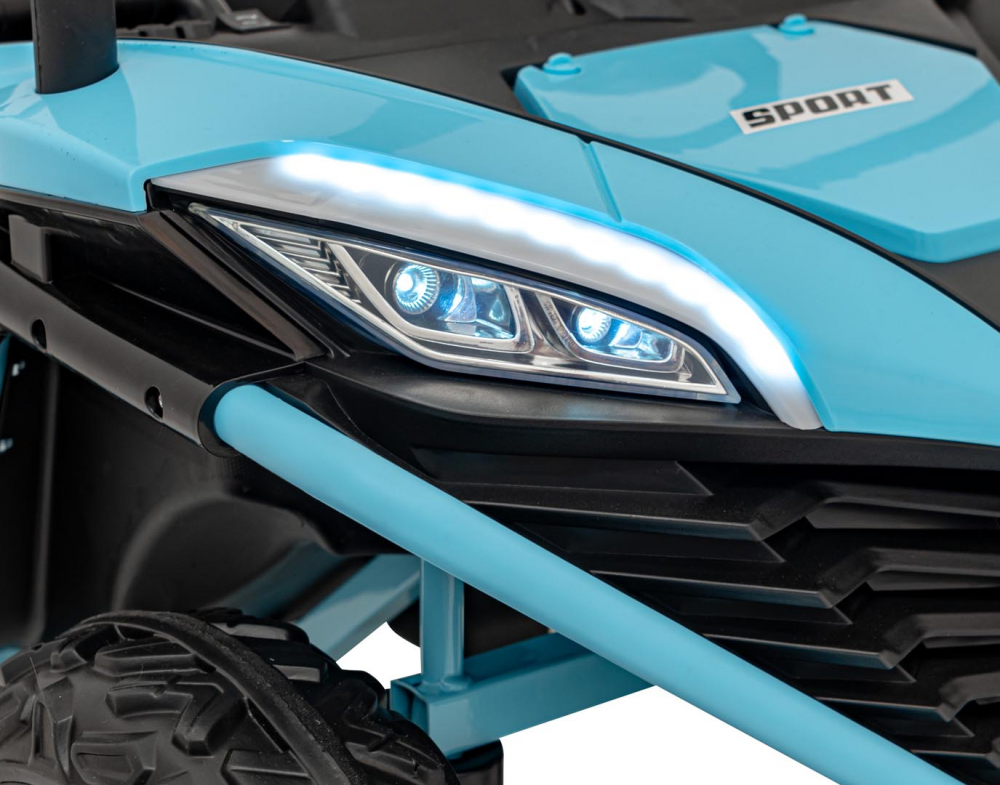 Masinuta electrica pentru copii Buggy Faster Blue, tractiune integrala 4x4, motor 2 x 150W, baterie 24V10Ah, telecomanda 2.4 GHz, 3 viteze, panou audio integrat, amortizoare - 8