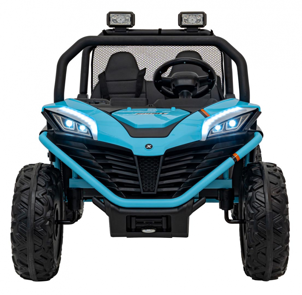 Masinuta electrica pentru copii Buggy Faster Blue, tractiune integrala 4x4, motor 2 x 150W, baterie 24V10Ah, telecomanda 2.4 GHz, 3 viteze, panou audio integrat, amortizoare - 10
