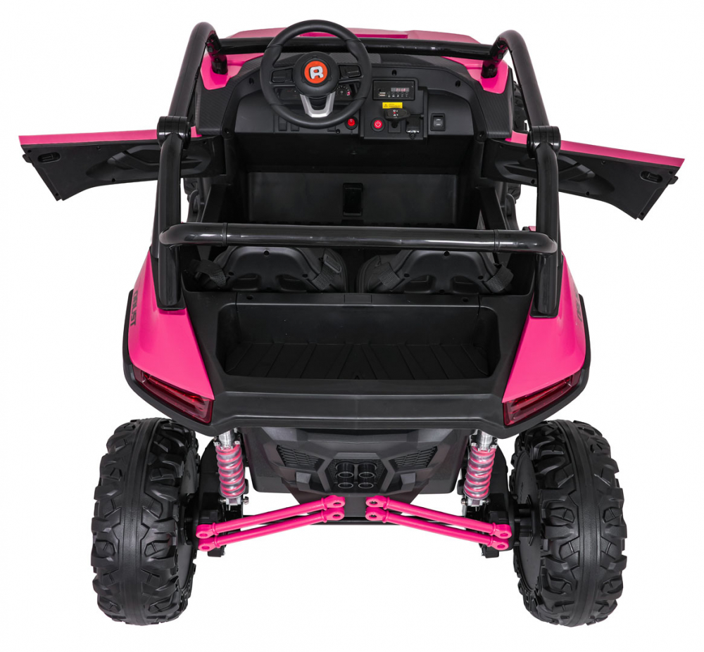 Masinuta electrica pentru copii Racing Road 2000 Pink, motor 4 x 120W, baterie 24V7Ah, 3 viteze telecomanda 2.4 GHz, slow start, roti eva, dimensiune 147 x 86 x 77 cm - 2