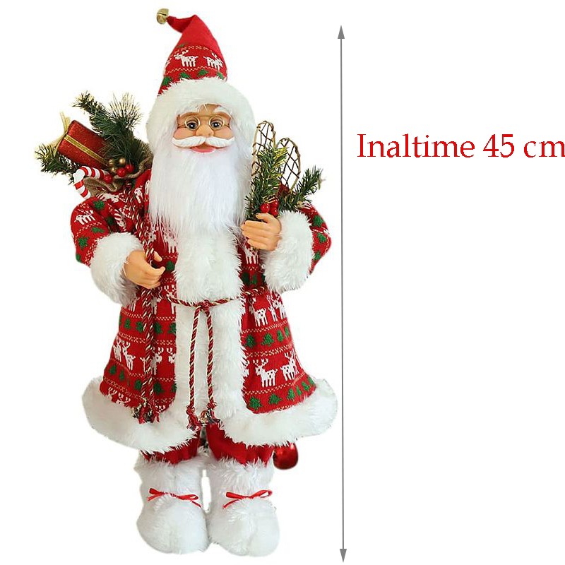 Mos craciun 45 cm, figurina pentru interior, imprimeu reni - 1