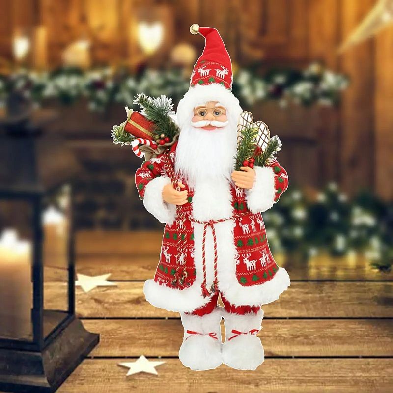 Mos craciun 45 cm, figurina pentru interior, imprimeu reni - 3