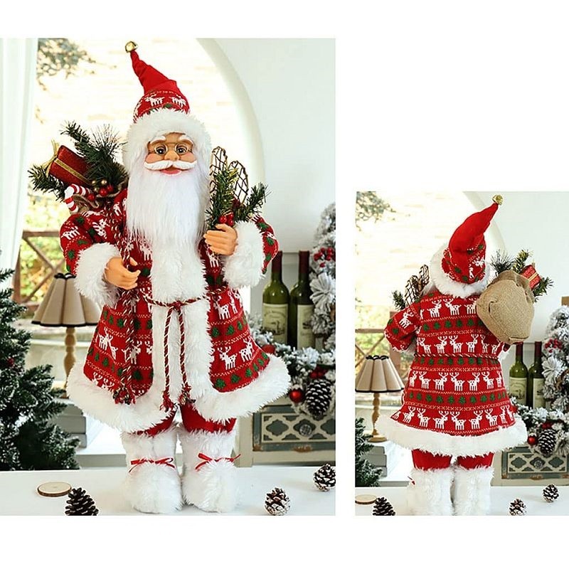 Mos craciun 45 cm, figurina pentru interior, imprimeu reni - 4