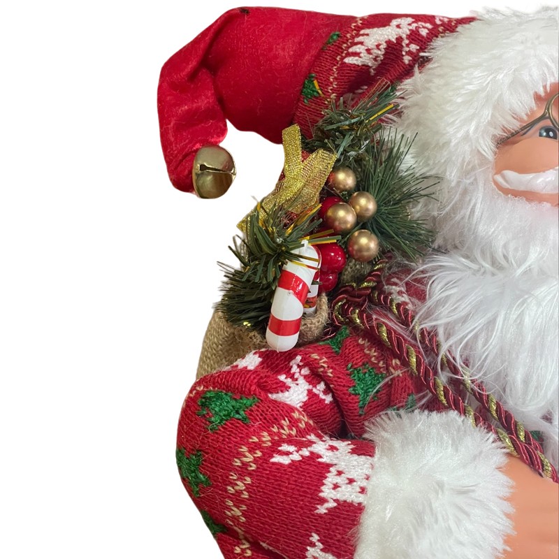 Mos craciun 60 cm, figurina decorativa, saculet cadouri, caciula cu clopotel - 6