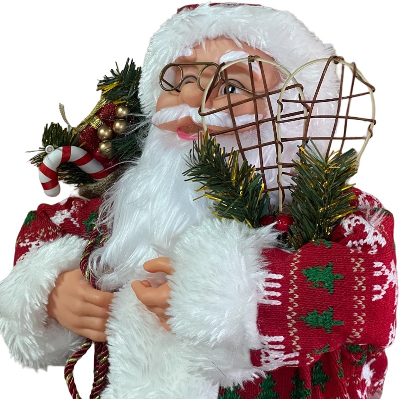 Mos craciun 60 cm, figurina decorativa, saculet cadouri, caciula cu clopotel - 8