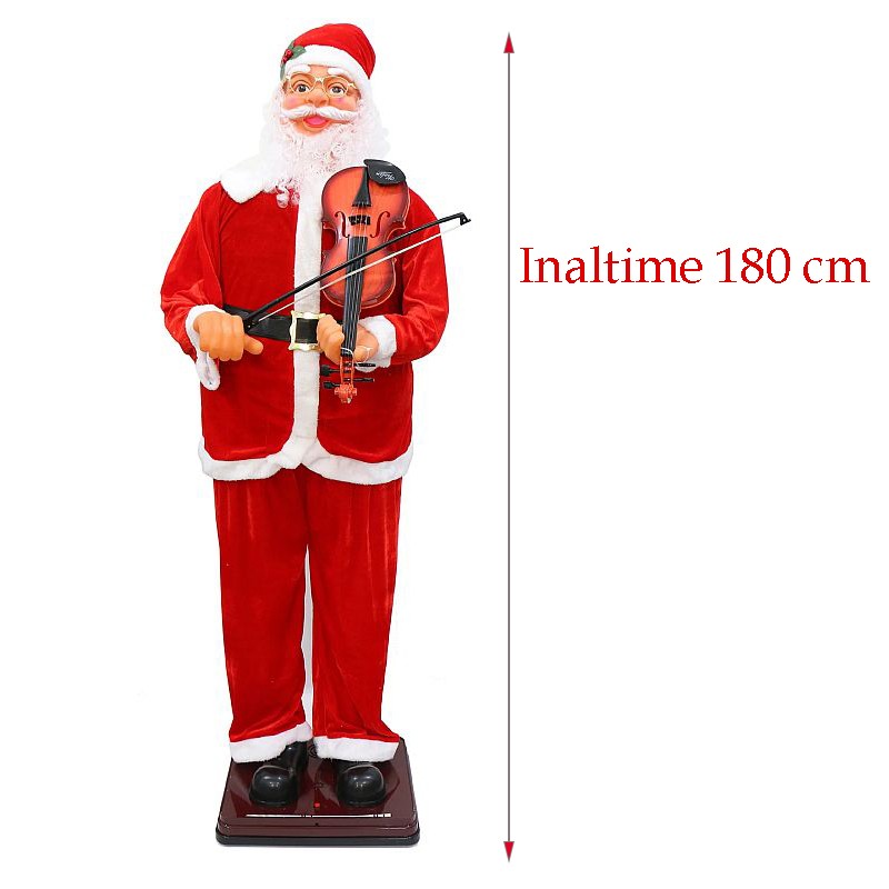 Mos craciun cu vioara, figurina muzicala 180 cm, canta si danseaza, suport sustinere, senzor sunet - 1