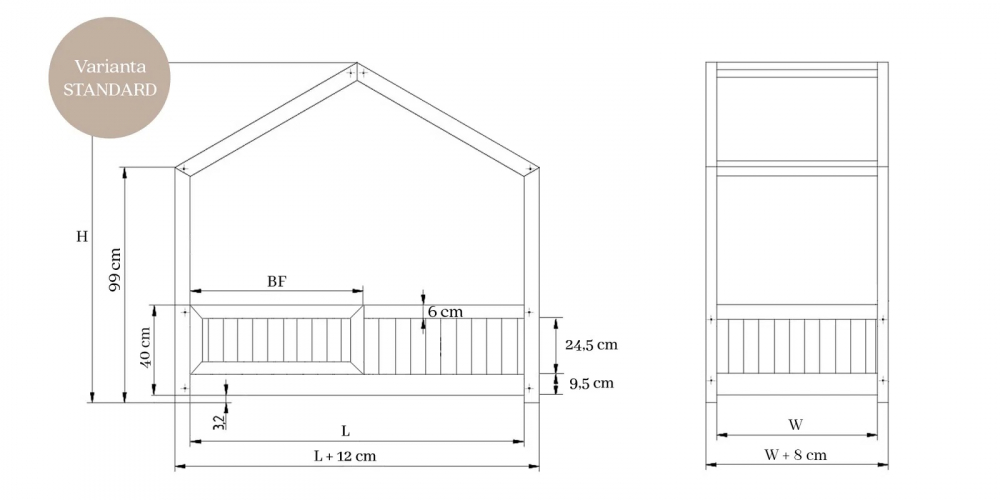 Pat pentru copii casuta montessori, Little Amy, Stillwood Cottage, balustrade cu bare rotunde, Natur, 140x200 cm - 1