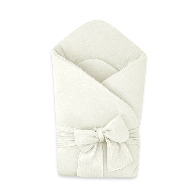 Paturica de infasat Qmini Cream, din muselina dubla, inchidere cu panglica, 75x75 cm - 3