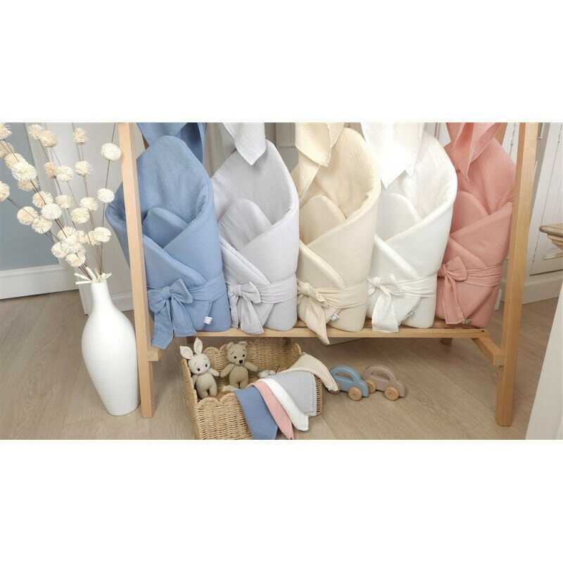 Paturica de infasat Qmini Cream, din muselina dubla, inchidere cu panglica, 75x75 cm - 2