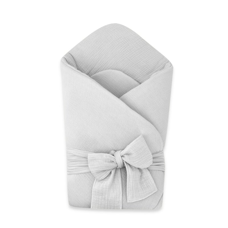 Paturica de infasat Qmini Gray, din muselina dubla, inchidere cu panglica, 75x75 cm - 4