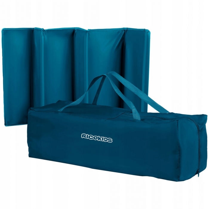 Patut pliabil cu un nivel pentru copii Ricokids,pliere compacta,usa de acces cu fermoar,roti cu frane,husa transport si saltea pliabila incluse Bleumarin - 2